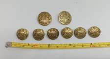 Vintage Military Buttons Brass Colour 2 Large & 6 Small Dieu et Mon Droit Monarc