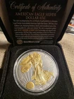 American Eagle Silver Dollar .999 Pure Gilded With Gold NEW untouched