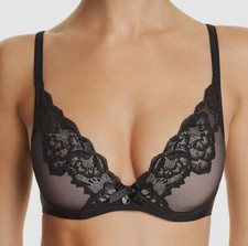  89 Chantelle Women's Black Orangerie Sheer Lace Underwire Plunge Bra Size 32DDD
