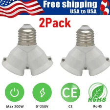 2Pcs 2 in 1 Light Socket Splitter Adapter for E26/E27 Standard Medium Base