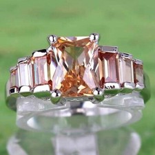 Elegant 925 Sterling Silver Yellow Citrine Topaz Wedding Engagement Ring Size 8