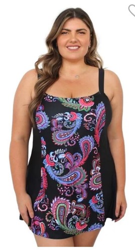 womens swimwear size 18 Capriosca Paisley Pop Swim Dress with Shelf Bra - Picture 3 of 4