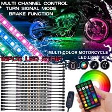 16pcs Rgb Motorcycle Led Light Kit Accent Glow Strip For Harley-davidson Honda
