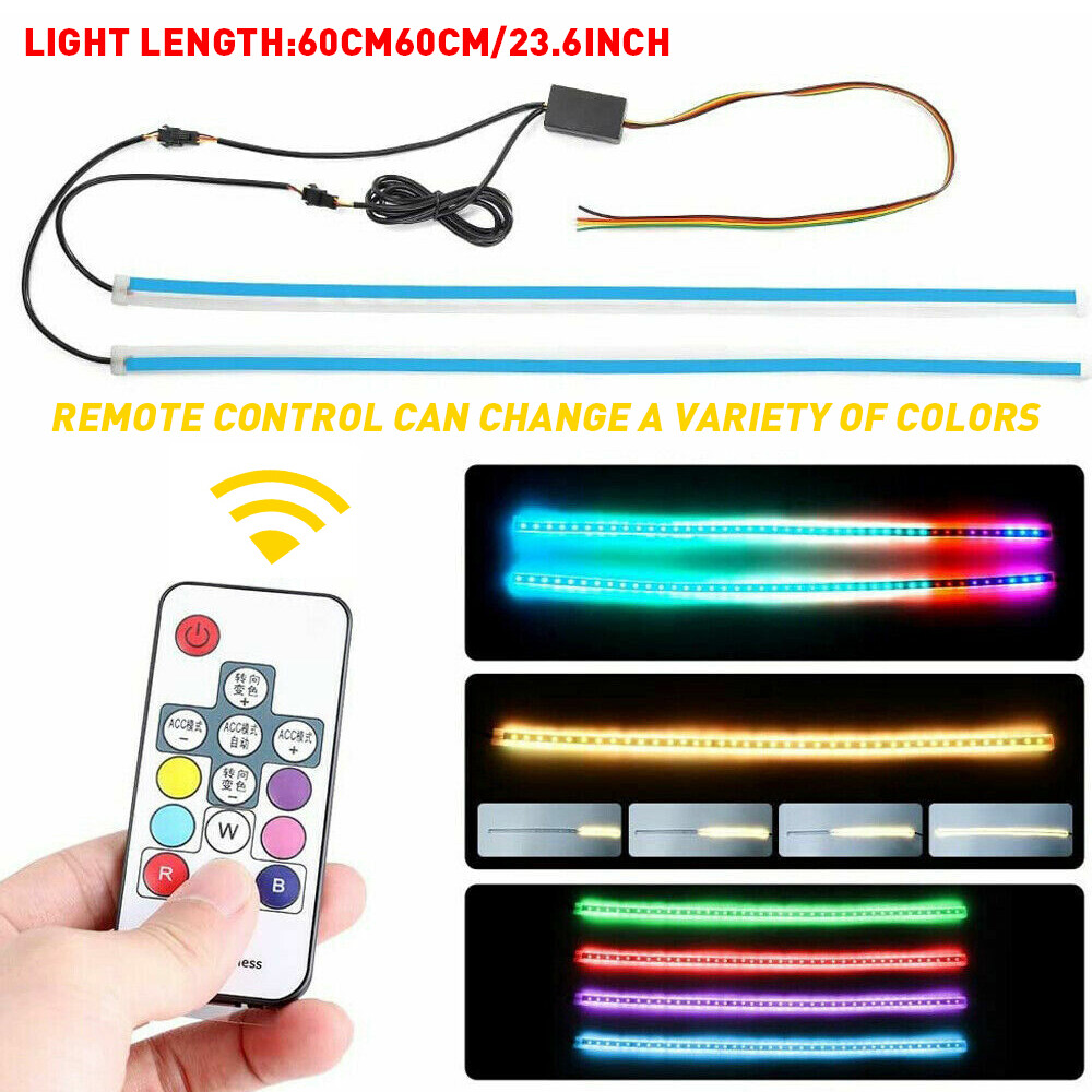 2x 60CM Slim Amber White Headlight Sequential Flexible LED DRL - Foto 4