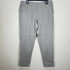 Eileen Fisher Light brown linen zip flat front pant womens M