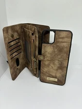 caseme leather wallet detachable case compatible with iphone 11pro max brown
