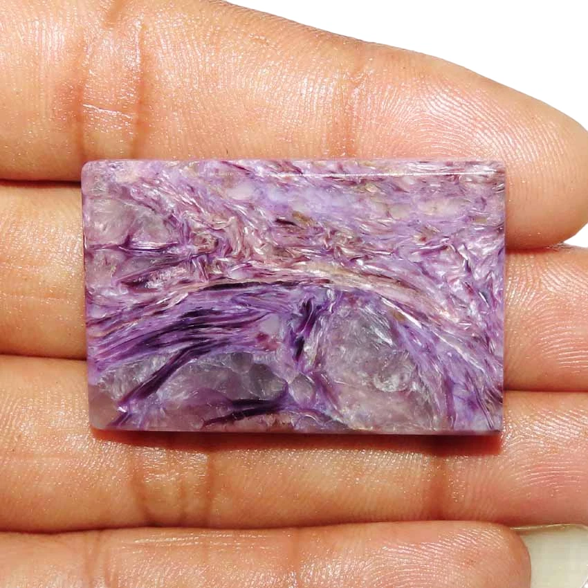 69,80 Cts. Impresionante Cojín Charoite 23x36x07 mm Piedra Preciosa Cabujón 100% Natural Foto 3 de 4