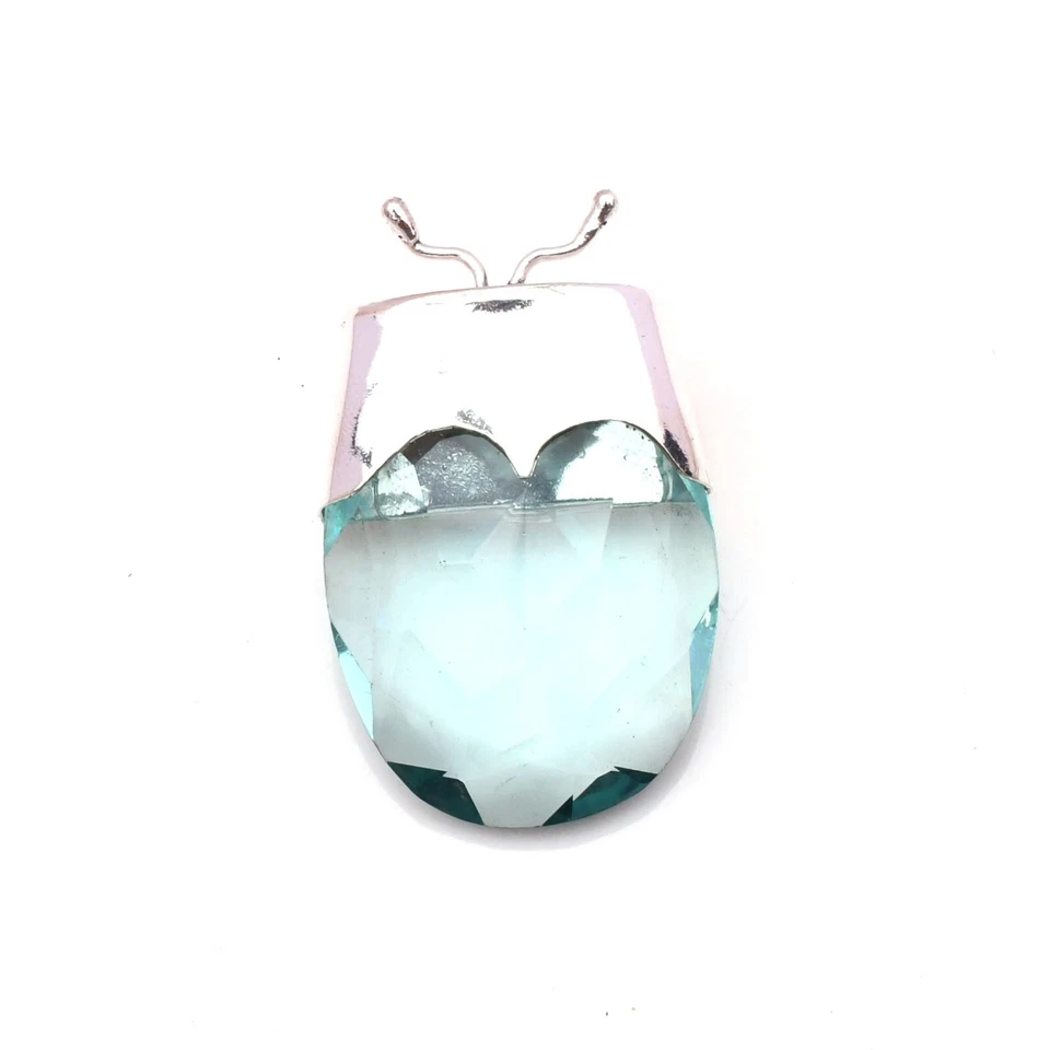 Colgante de joyería hecha a mano de plata de ley 925 con piedras preciosas de aguamarina 1,77" Foto 2 de 4