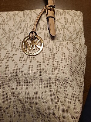 Michael Kors Jet Set Large Signature Shoulder Bag Purse Cream