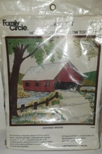NEW In Pkg.1974 Vintage D302 Family Circle Crewel Kit 14 x 14. Covered Bridge