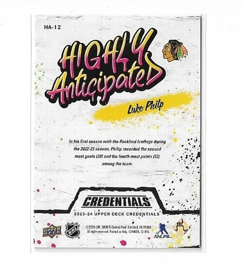 2023-24 Upper Deck Credentials Luke Philp Highly Anticipated #HA-12 - Image 2 of 2