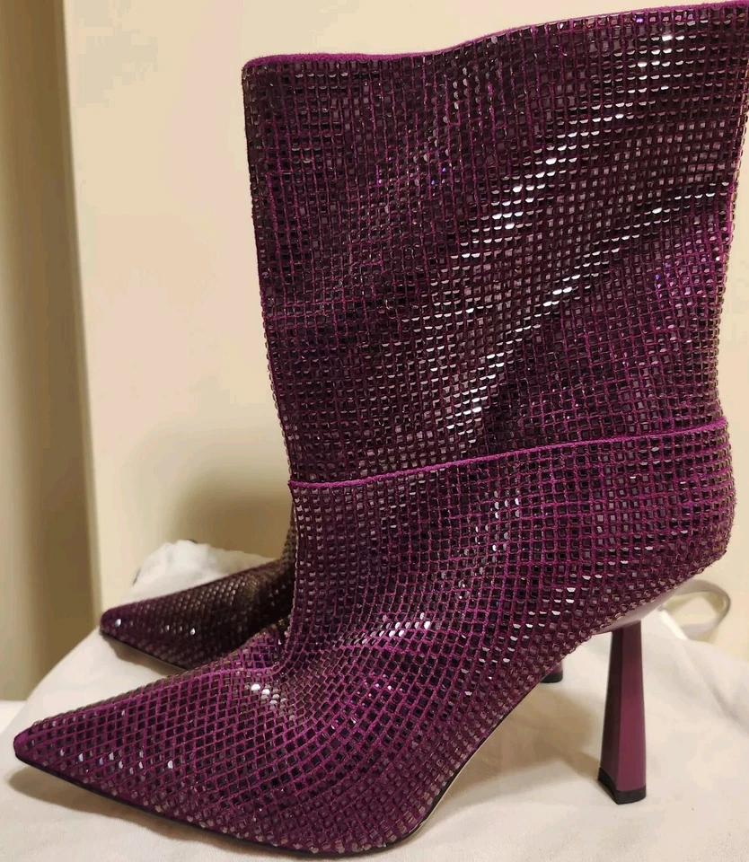 全新 Lola Cruz Koilo 紫色水钻镶嵌皮革中筒靴 9/39 $385 — 第 4/4 张图片