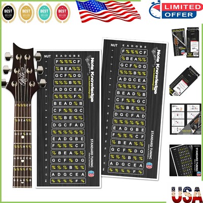 Durable Matte Finish Guitar Note Map Decals with Mini Chord Chart for All Keys