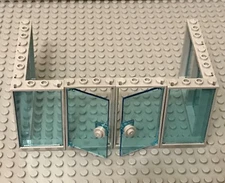 Lego 2 Trans-light blue 1x4x6 Glass Door,6 With Glass,Light Bluish Gray Frames