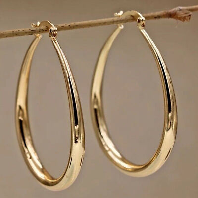 Damen Gold Vergoldet Oval mittlere Creolen 40mm Ohrringe