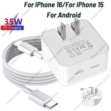 35W Dual PD Fast Charger Block USB C Type C Cable For Android iPhone 15 16 Pro