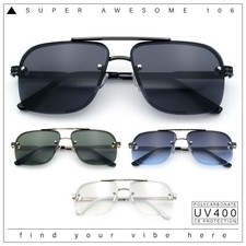 Mens Luxury Rimless Rectangle Mafia Metal Rim Racer Mob Sunglasses