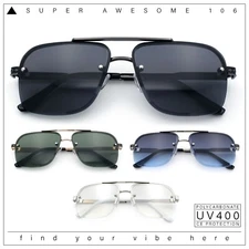 Mens Luxury Rimless Rectangle Mafia Metal Rim Racer Mob Sunglasses