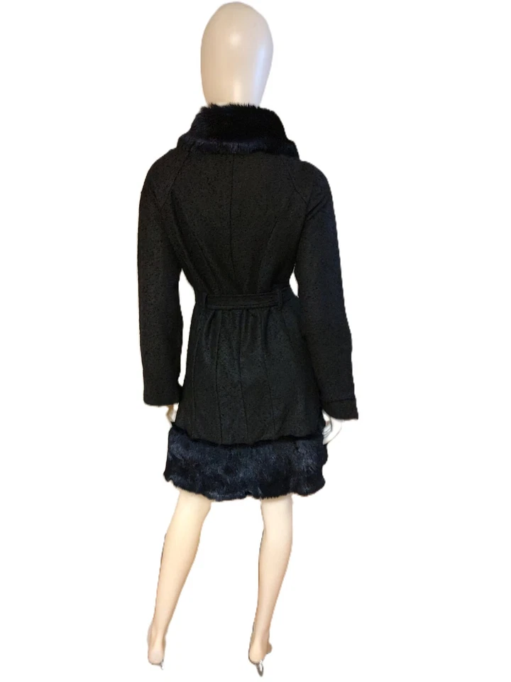 CARRIE ALLEN Black Cotton Blend Faux Fur Trim Coat-S - Image 2 of 4