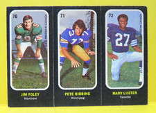 1972 O-Pee-Chee CFL Football Trio Sticker Insert Card #70-72, MARV LUSTER, Argos