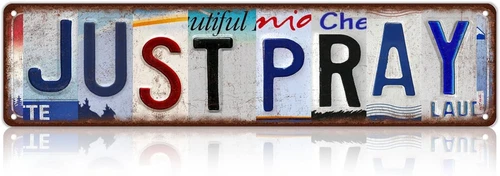 Vintage Just Pray Street Sign Wall Decor Metal Tin Signs for Prayer Room Christi