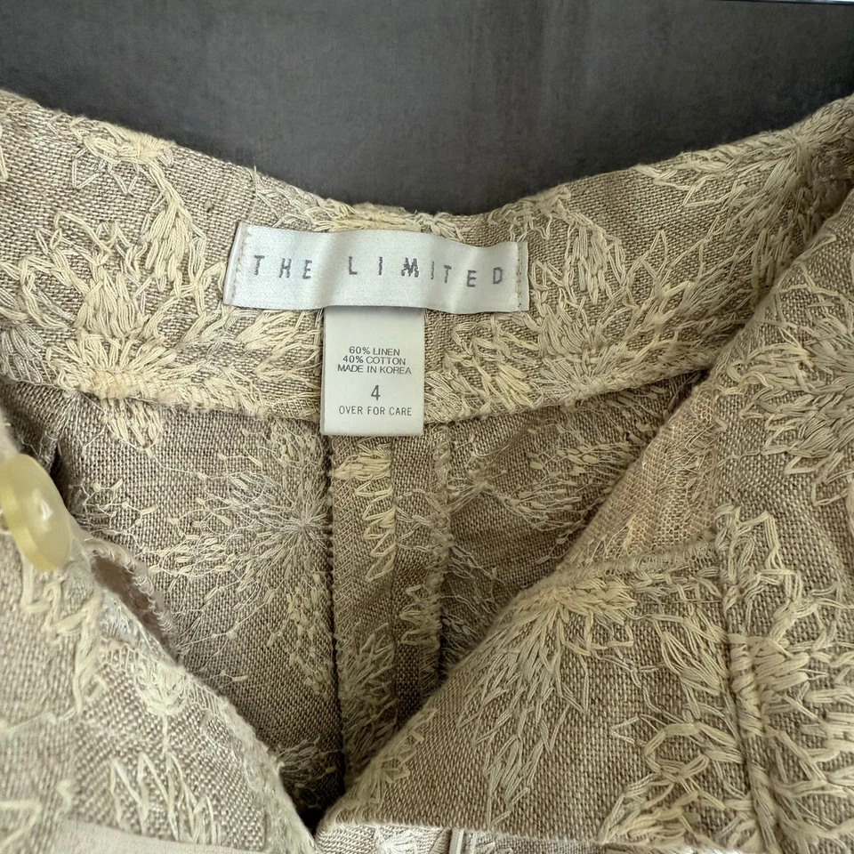 复古 The Limited 亚麻混纺短裤米色 90 年代 Cottagecore 女式 4 码 — 第 3/4 张图片