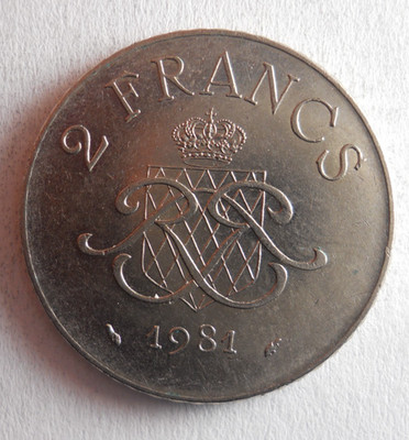 1981 MONACO 2 FRANCS - Excellent Coin - FREE SHIP - Bin #367