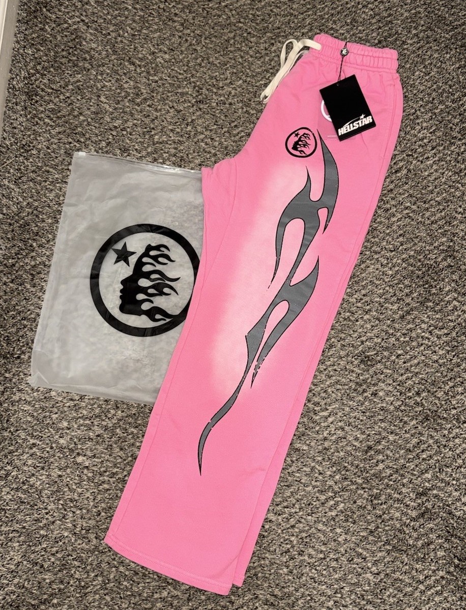 Hellstar Pink Flame Graphic Hoodie Pants Tracksuit Set Hooded