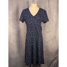 IZOD Womens Navy Blue White Star Print Faux Wrap V-Neck Midi Dress Medium M