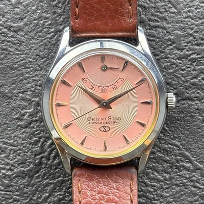 Rare ORIENT STAR Power Reserve Salmon Dial Automatic EW00-C1 Watch Men Vintage