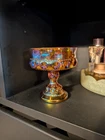 Vintage Indiana Amber Carnival Glass King’s Crown “Thumbprint” Pedestal Compote