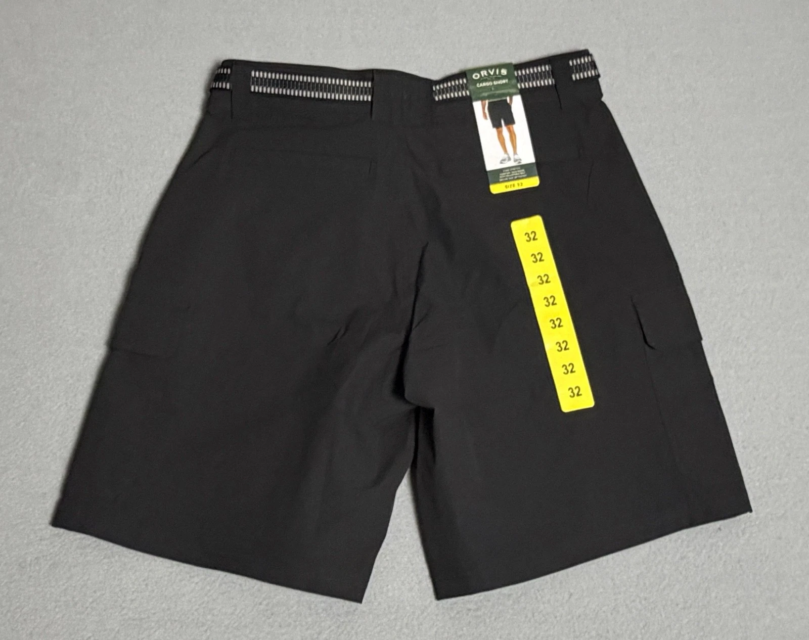 ORVIS Shorts Men Size 32 Black Cargo Golf Hiking Outdoor Adjustable Belt NEW