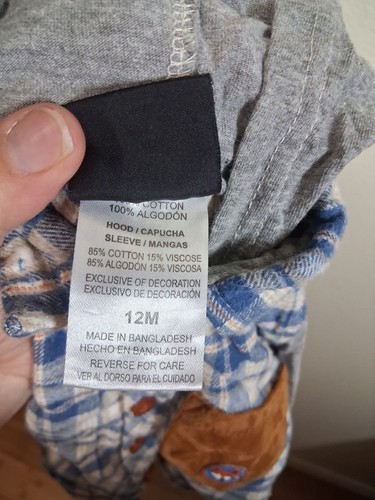 Boys Rock 2 Piece Outfit Denim Hoodie Casual Grunge Fox Plaid Size 12 Months - Picture 8 of 12