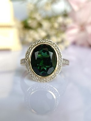 10ct Yellow Gold Michael Hill Forest Green Quartz & Diamond Cocktail Ring Size 6