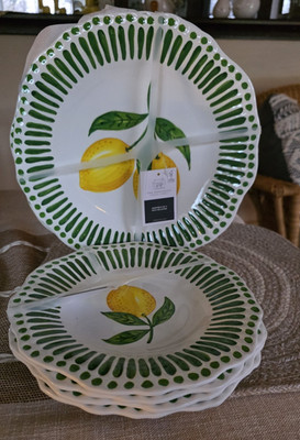 Rachel Ashwell  Lemon Green Cabana Stripe Salad & Dinner Plate 100% Melamine