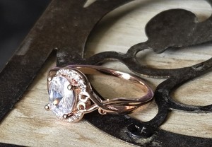Rose Gold Filled Ring Size 7 Oval Moissanite Halo Prong Setting
