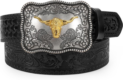 Western Buckle Belts for Men, Mens Cowboy Belt with Buckle Leather Country Cowgi