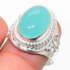 Aqua Chalcedony Gemstone 925 Sterling Silver Jewelry All Size Ring For Gift