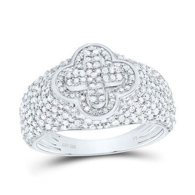 925 Sterlingsilber echter Diamant Kuppel Cluster 4 Blatt Kleeblatt rechte Hand Ring 1 Karat