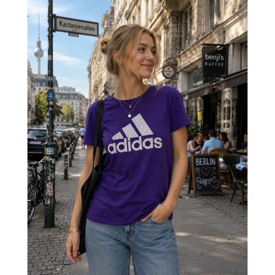 Adidas The Go-To Tee Womens XL Purple Short Sleeve Graphic Logo TShirt Excellent