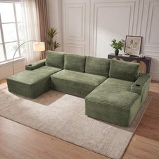 U-Shaped Sectional Sofa, Corduroy Cloud Couch, Modular Deep Seat, No Assembly
