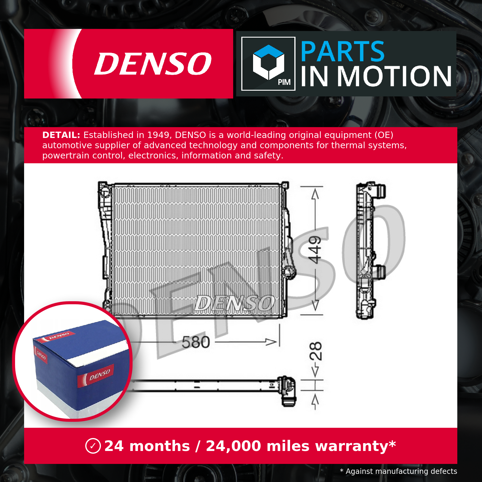 Radiator fits BMW Z4 E85 2.5 02 to 08 for manual transmission Denso 155981411