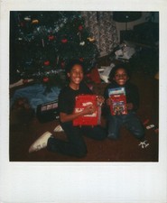 Old Vintage Photo COLOR POLAROID PAIR DUO BLACK AFRICAN AMERICAN BOYS MOTU XMAS