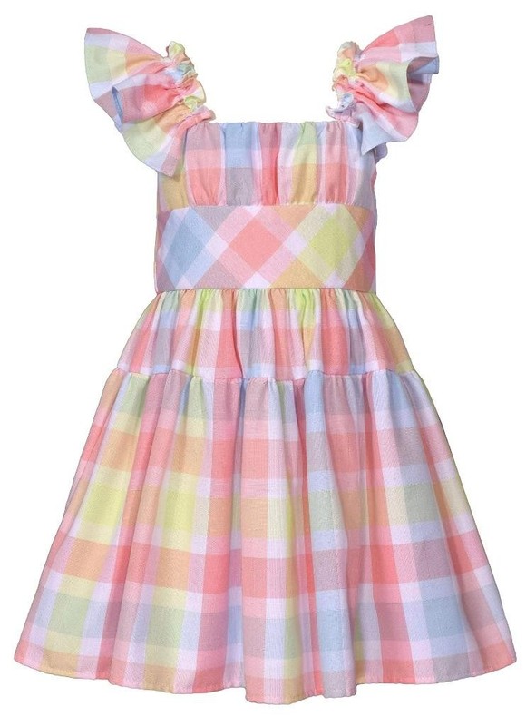 NEW Bonnie Jean Girls Size 4 "PASTEL CHECK" Linen-Feel Peasant Dress NWT