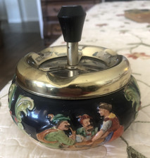 Vintage German Roulette Push-Button  Spinning Embossed Ashtray- Mid-Century