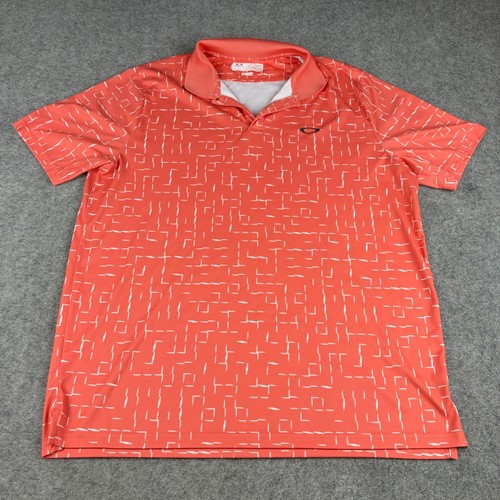 Oakley Hydrolix Polo Mens XL Orange Geometric Performance Short Sleeve Shirt