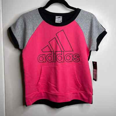 Adidas Color Block Raglan Short Sleeve Sweater Youth Large 14 Pink Black