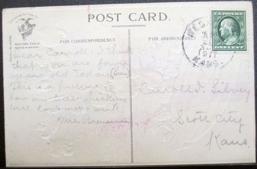 ANTIQUE 1911 EMBOSSED POSTCARD, EASTER CHICKS ARRIVING FOR EASTER BY AIRSHIP - Picture 3 of 5