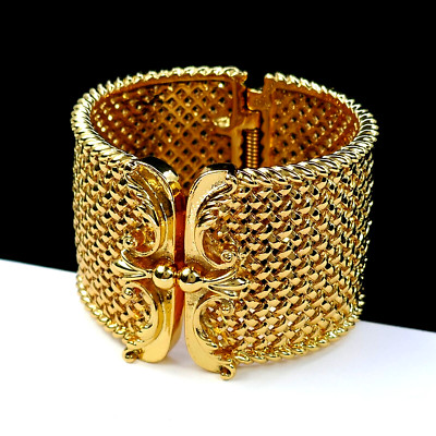 LARISA BARRERA Gold-Plated Woven Wide STATEMENT Runway Bangle BRACELET