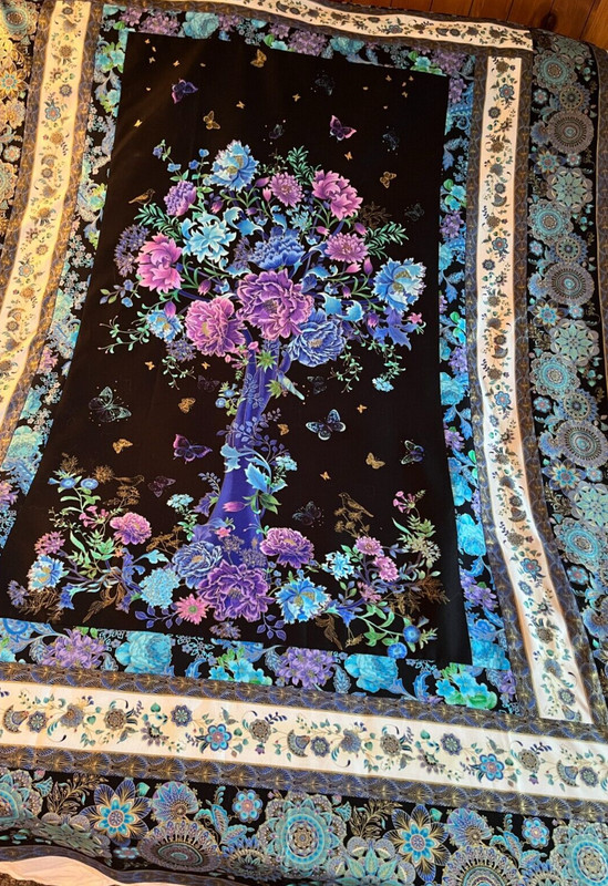 Quilt top: Handmade Quilt Top-Cosmic Butterflies & Flowers 48" x68" Gold Outline